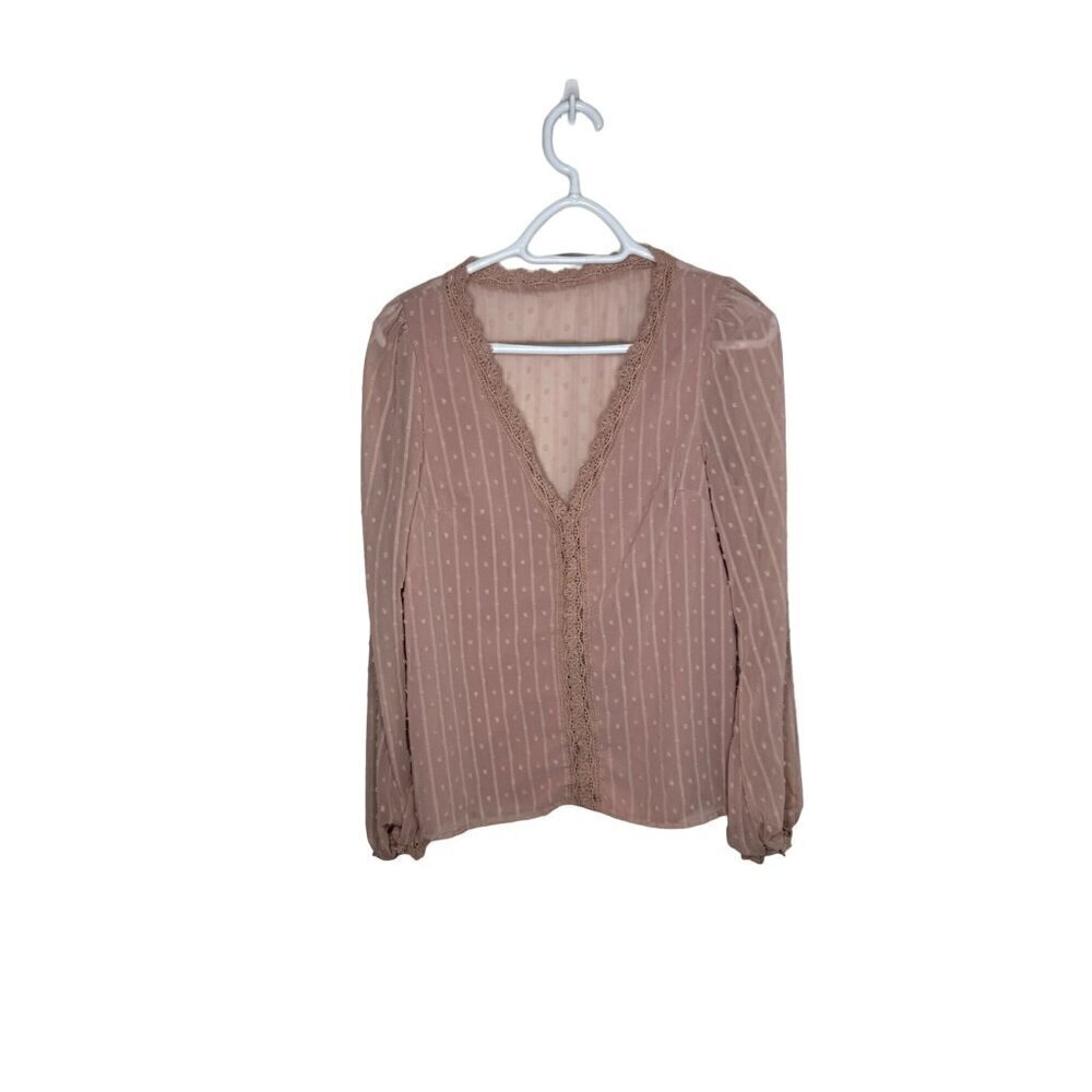 Shein V-Neck Dotted Blouse Pink Size Small